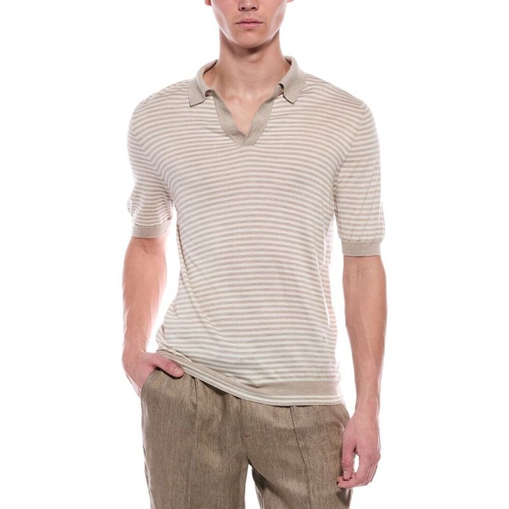 Isaia Mens Cashmere & Silk-Blend Polo Shirt, Tan